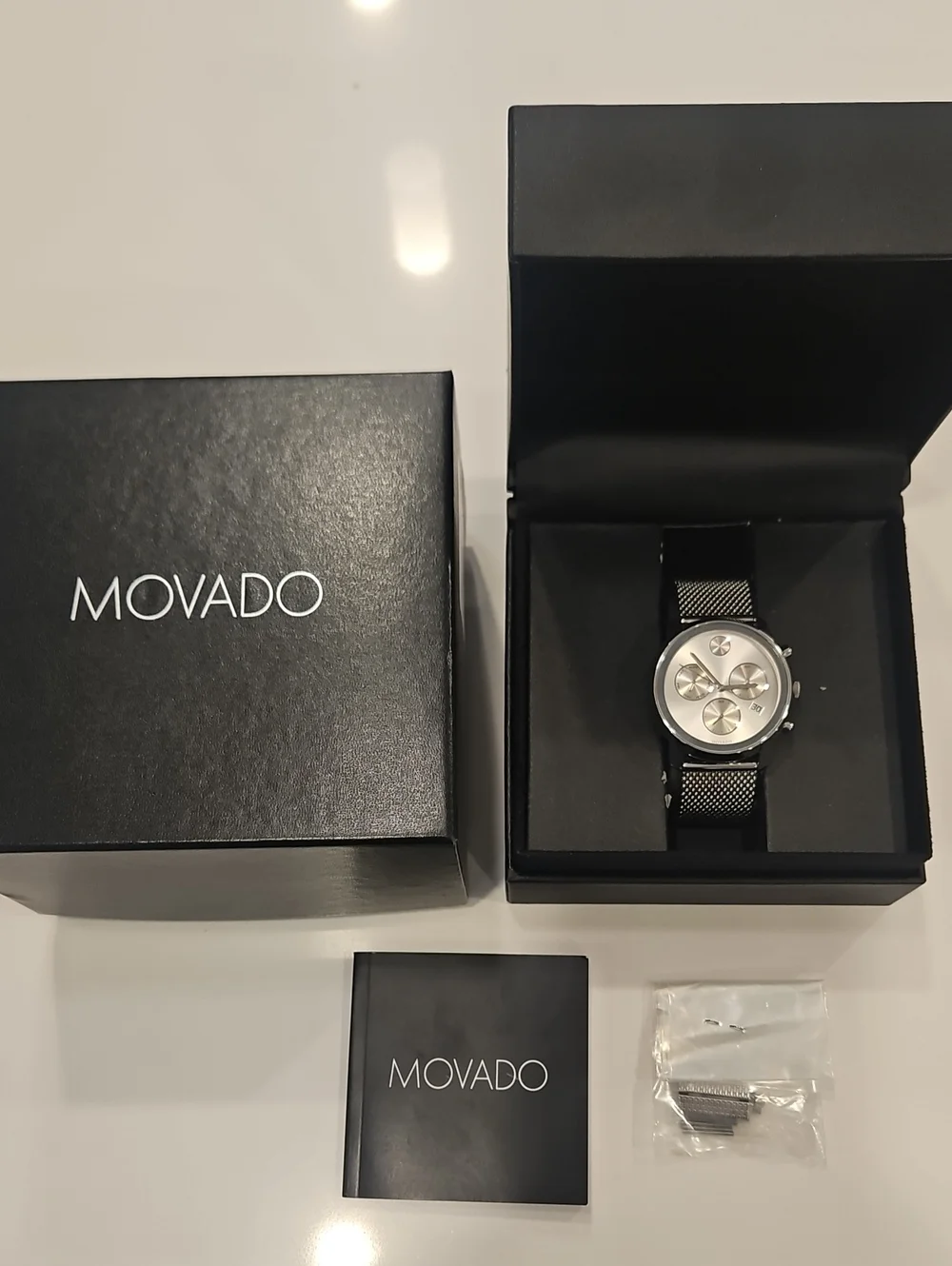 Movado Men’s Bold Black Mesh Bracelet Chronograph with Silver Dial